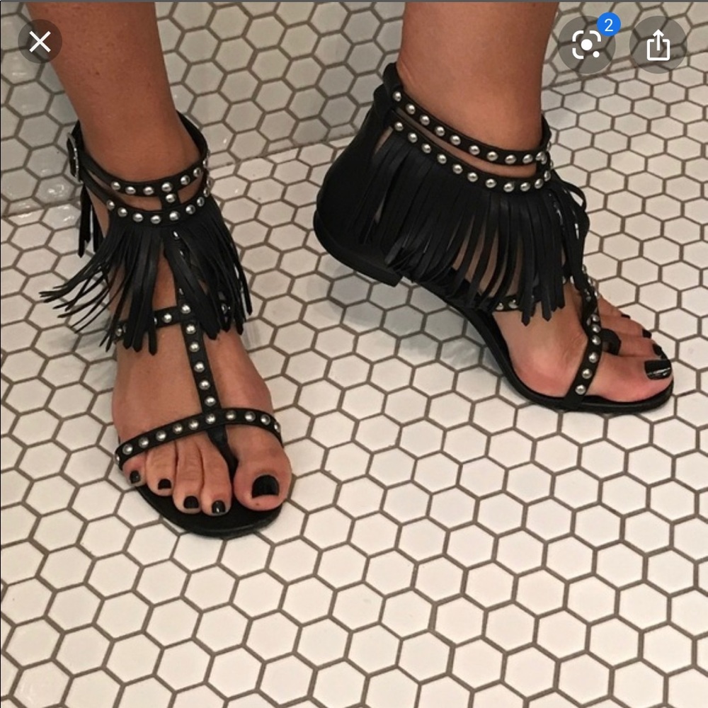 Saint Laurent Black Fringe Sandals sz 39 / 8.5 9 - Picture 5 of 10